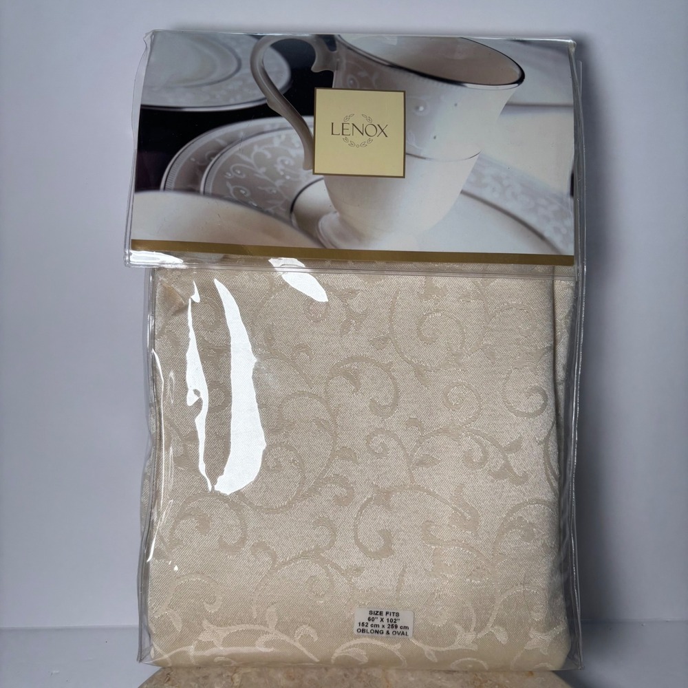 Lenox Tablecloth 60x102 Ivory Opal Innocence Oblong Oval Scroll Damask New
